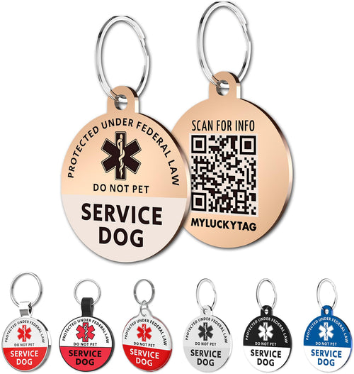 MYLUCKYTAG Service Dog Tag QR Code Stainless Steel Pet ID Tag Dog Tag Online Pet Profile Pet Location Alert Email Digital Pet Tag Durable Pet ID Dog Collar Tag Engraved Pet Tag